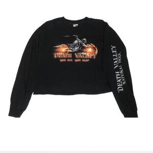 Death Valley Graphic Long Sleeve Crop Top Black Biker Style